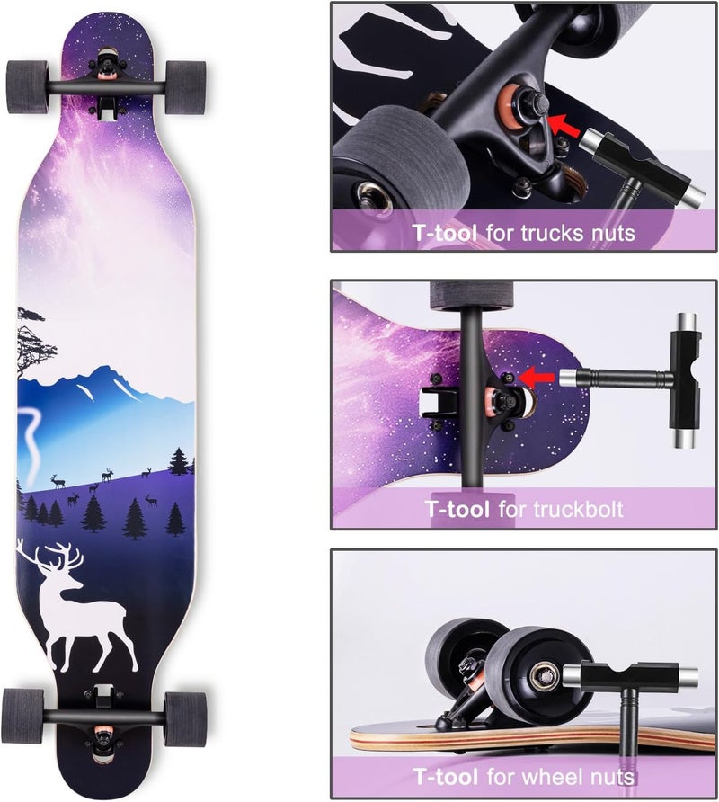 CLYCTIP 41 Inch Longboard Skateboard,9-Ply Maple,ABEC-11 Bearings,Complete Skateboard for Cruising, Carving, Downhill and Free-Style - Image 3